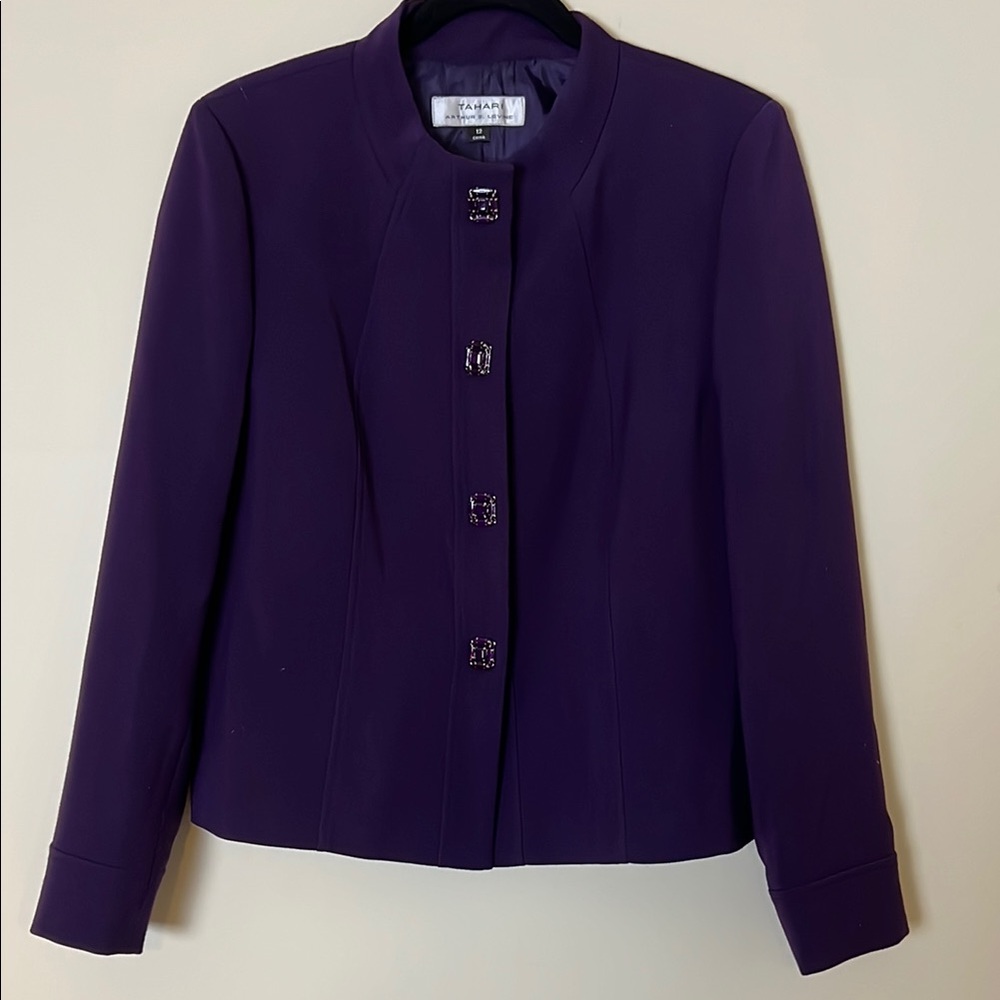 Tahari Arthur S. Levine Elegant Purple Women's Jacket size 12 jewel buttons